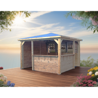 Chiosco bar pool house da giardino in legno termotrattato 379x379 cm  tetto ACP  gazebo con 2 pareti bar + 1 ventelle + 1 lambris  THB3535.CCVB Foresta