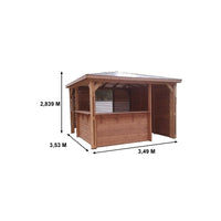 Chiosco bar pool house da giardino in legno termotrattato 379x379 cm  tetto ACP  gazebo con 2 pareti bar + 1 ventelle + 1 lambris  THB3535.CCVB Foresta