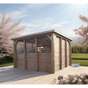 Chiosco bar pool house da giardino in legno termotrattato 379x379 cm  tetto ACP  gazebo con 2 pareti bar + 1 ventelle + 1 lambris  THB3535.CCVB Foresta