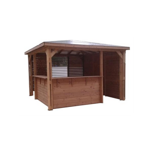 Chiosco bar pool house da giardino in legno termotrattato 379x379 cm  tetto ACP  gazebo con 2 pareti bar + 1 ventelle + 1 lambris  THB3535.CCVB Foresta