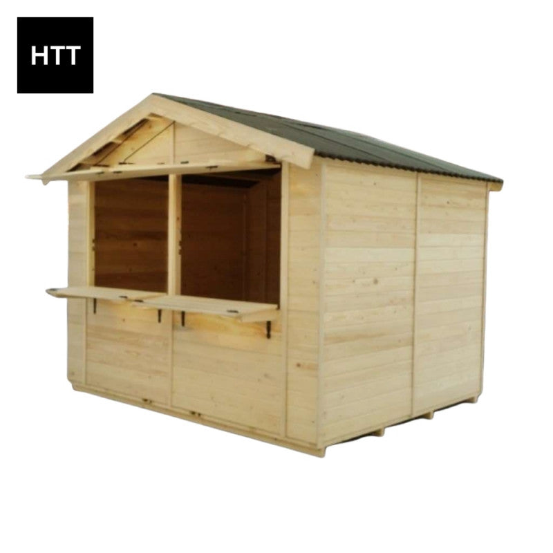 Chiosco casetta per mercatini in legno 240x240 cm con banco frontale – Pareti 20 mm – Tetto in bitume rosso – AD2424.01 Foresta