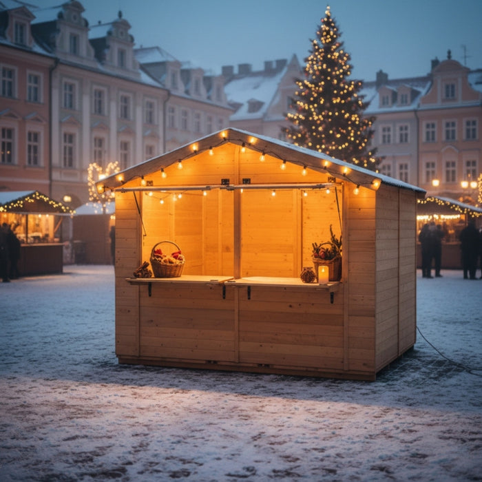 Chiosco casetta per mercatini in legno abete 360x240 cm – Spessore pareti 20 mm – Con bancone e tetto bituminoso – ST3624.01 Foresta