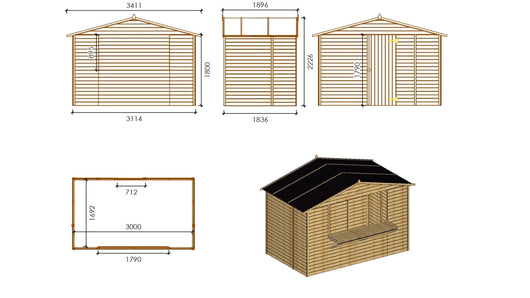 Chiosco per mercatini 5.72 m2 - 3.11x1.84 m - 19 mm - DOM606 - ALTANKA