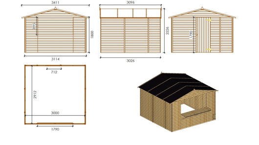 Chiosco per mercatini 9.42 m2 - 3.11x3.03 m - 19 mm - DOM607 - ALTANKA