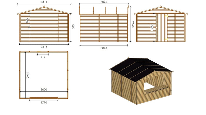 Chiosco per mercatini 9.42 m2 - 3.11x3.03 m - 19 mm - DOM607 - ALTANKA