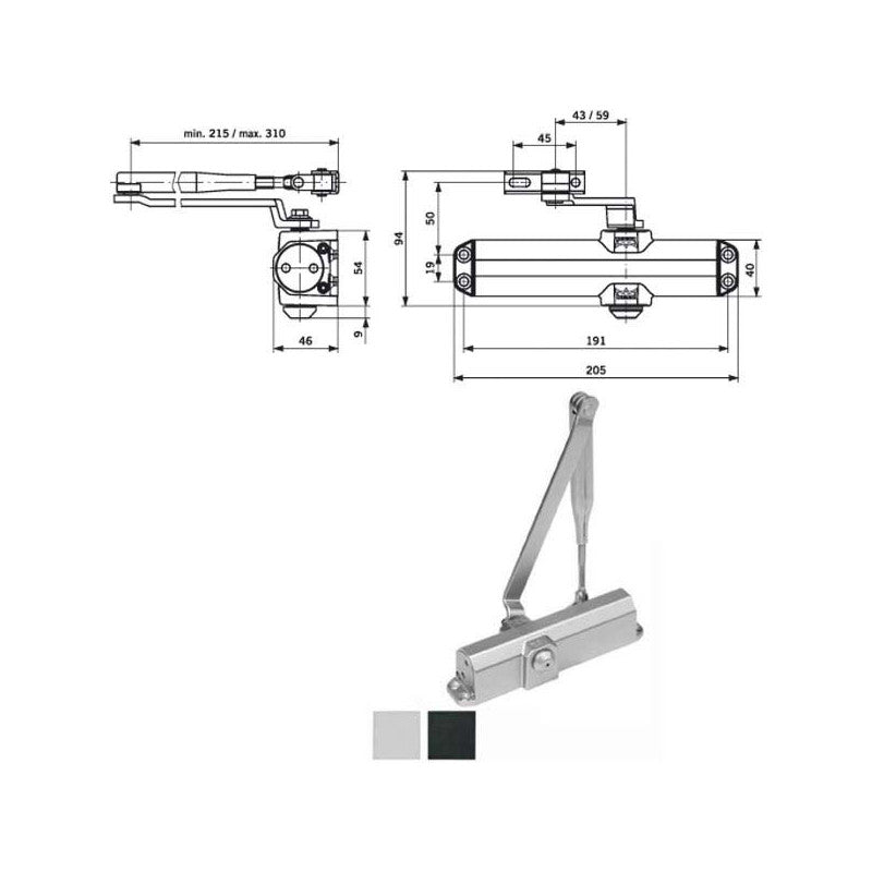 Chiudiporta Aerodinamico Ner. Ts Compakt 101 Dorma