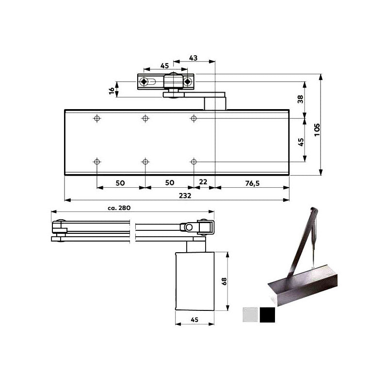Chiudiporta Aerodinamico Nero Ts 72 Bca Dorma