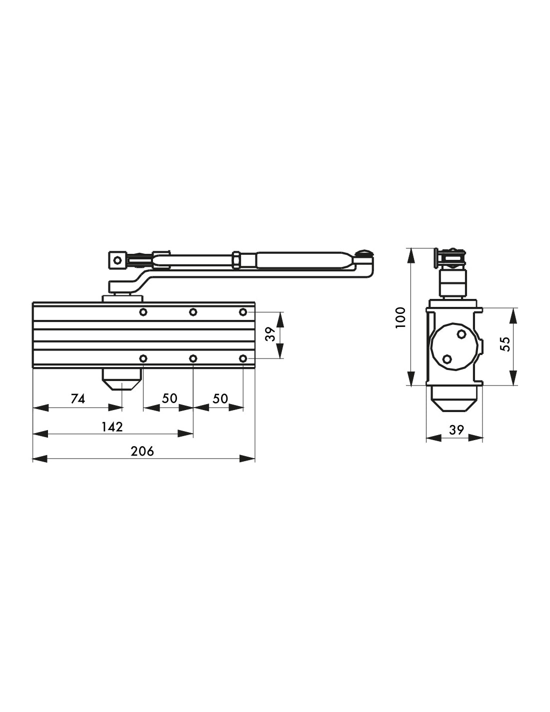 Chiudiporta spingiporta automatico idraulico, portata 60kg, Forza 3, nero, reversibile braccio standard, certificazione antincendio - THIRARD