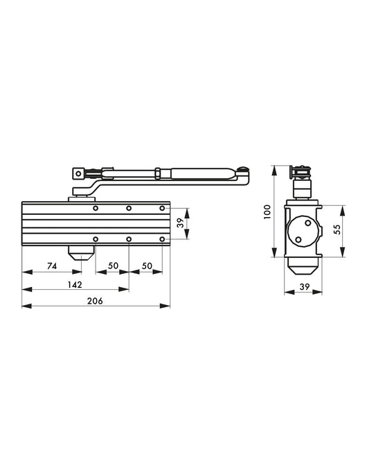 Chiudiporta spingiporta automatico idraulico, portata 60kg, Forza 3, nero, reversibile braccio standard, certificazione antincendio - THIRARD