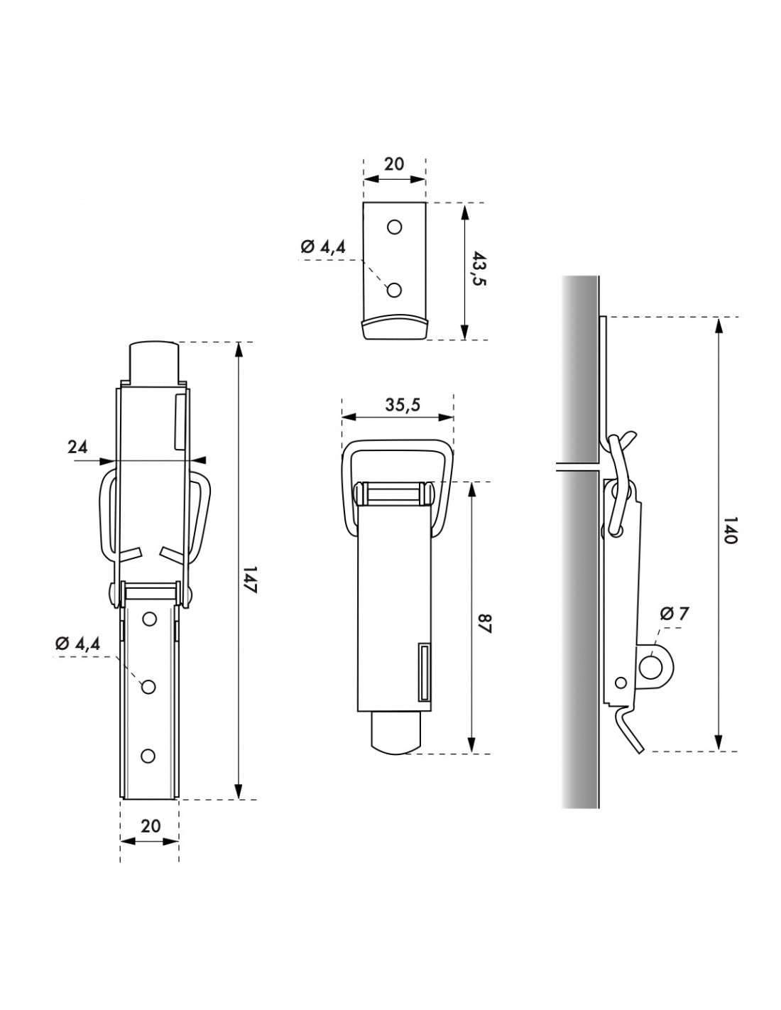 Chiusura a leva, altezza 70mm lucchettabile, acciaio zincato - THIRARD