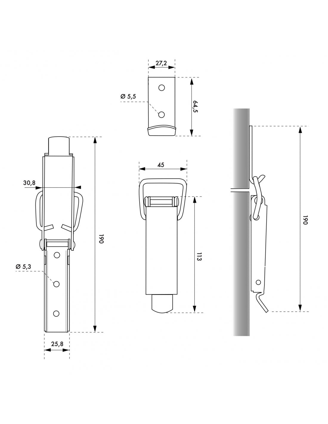 Chiusura a leva, altezza 90mm, acciaio zincato - THIRARD