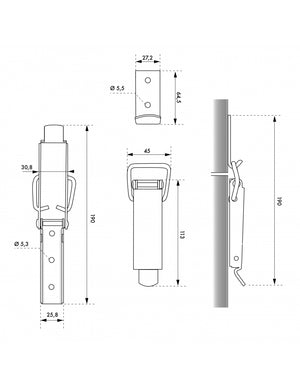 Chiusura a leva, altezza 90mm, acciaio zincato - THIRARD