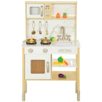 Cucina Giocattolo in Legno con Suono e Accessori, in Acciaio Inox, Oro