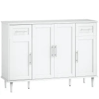 Credenza Buffet Elegante con 2 Cassetti e 3 Armadietti con Ripiani Regolabili, in Legno, 120x38x86 cm, Bianco