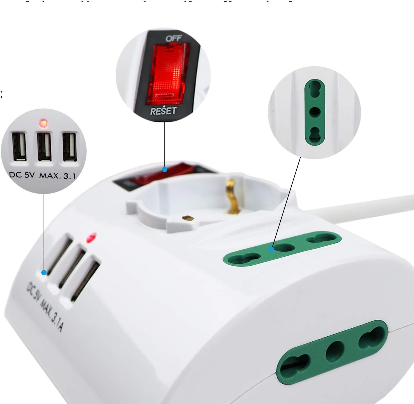 ciabatta Multipresa da Scrivania Tavolo con Presa 3 Prese 3 USB e interruttore