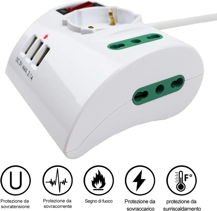 ciabatta Multipresa da Scrivania Tavolo con Presa 3 Prese 3 USB e interruttore