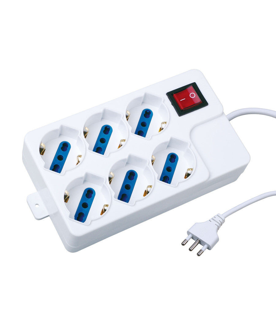 Ciabatta Multipresa Elettrica 6 Posti Schuko 10-16a Interruttore 2500w 1,5mt         