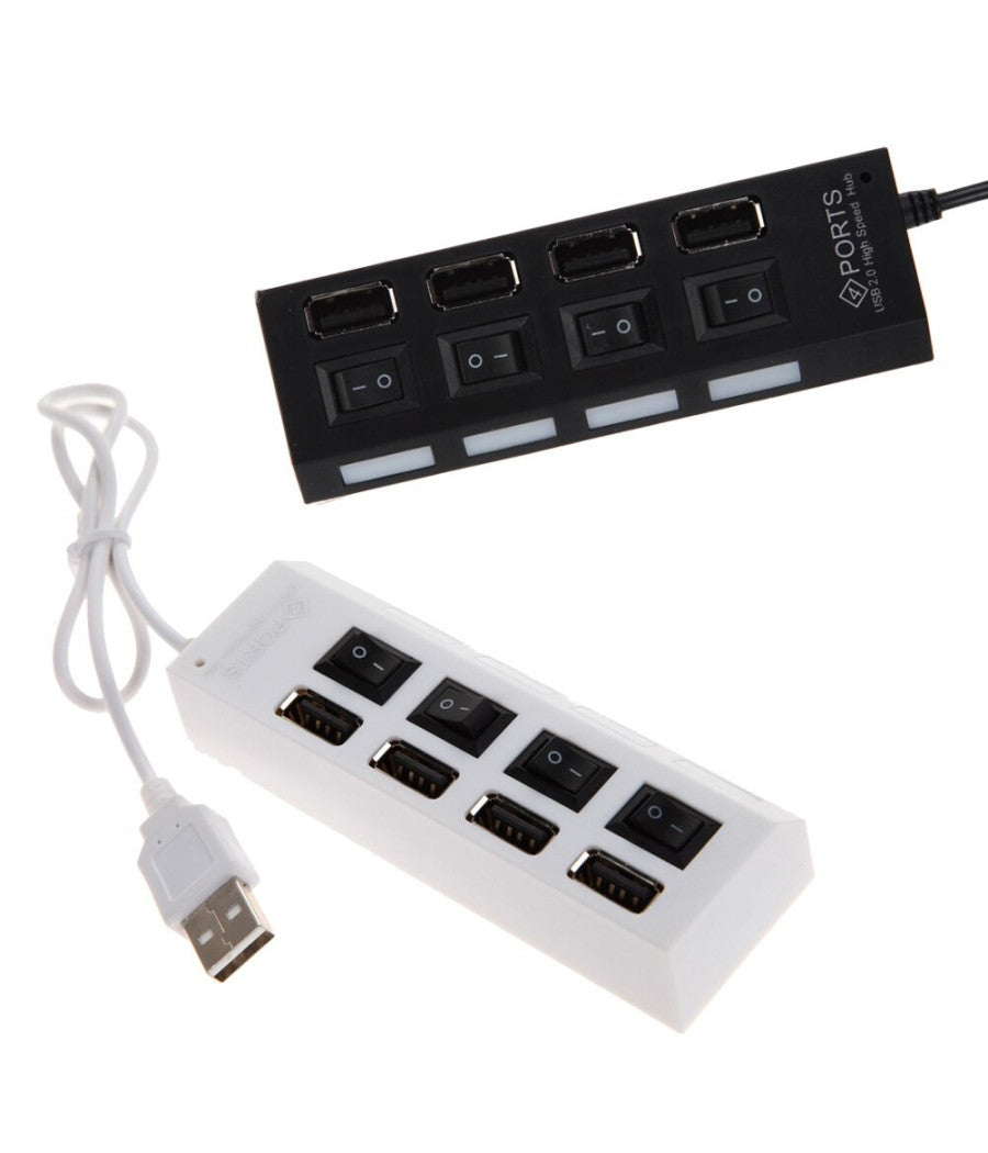Ciabatta Usb Multipresa Hub Con 4 Porte Usb 2.0 Nera O Bianca E Led Blu         