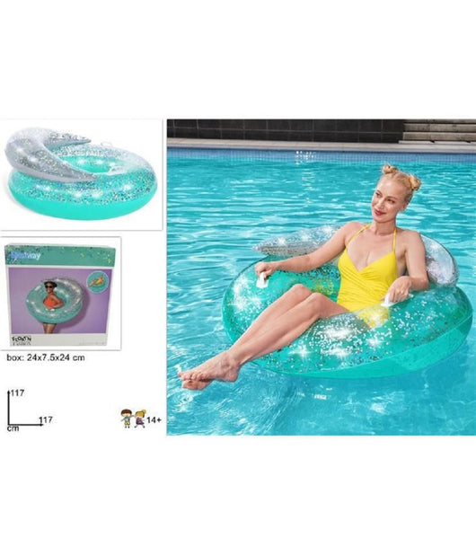 Ciambella Gonfiabile Dream Glitter 117 X 117 Cm Salvagente Con 2 Maniglie 43509         