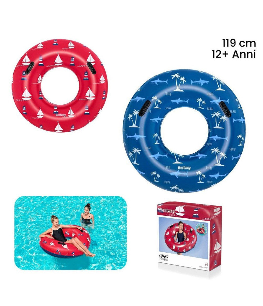 Trade Shop - Ciambella Gonfiabile Fashion Nautical Salvagente 119cm Con Maniglie Estate 36353 -