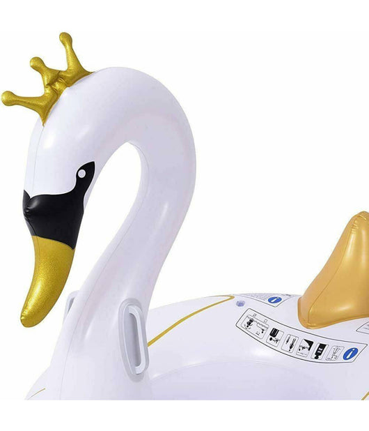 Ciambella Salvagente Cavalcabile Cigno Bianco E Oro Bambini 115cm Mare Piscina         