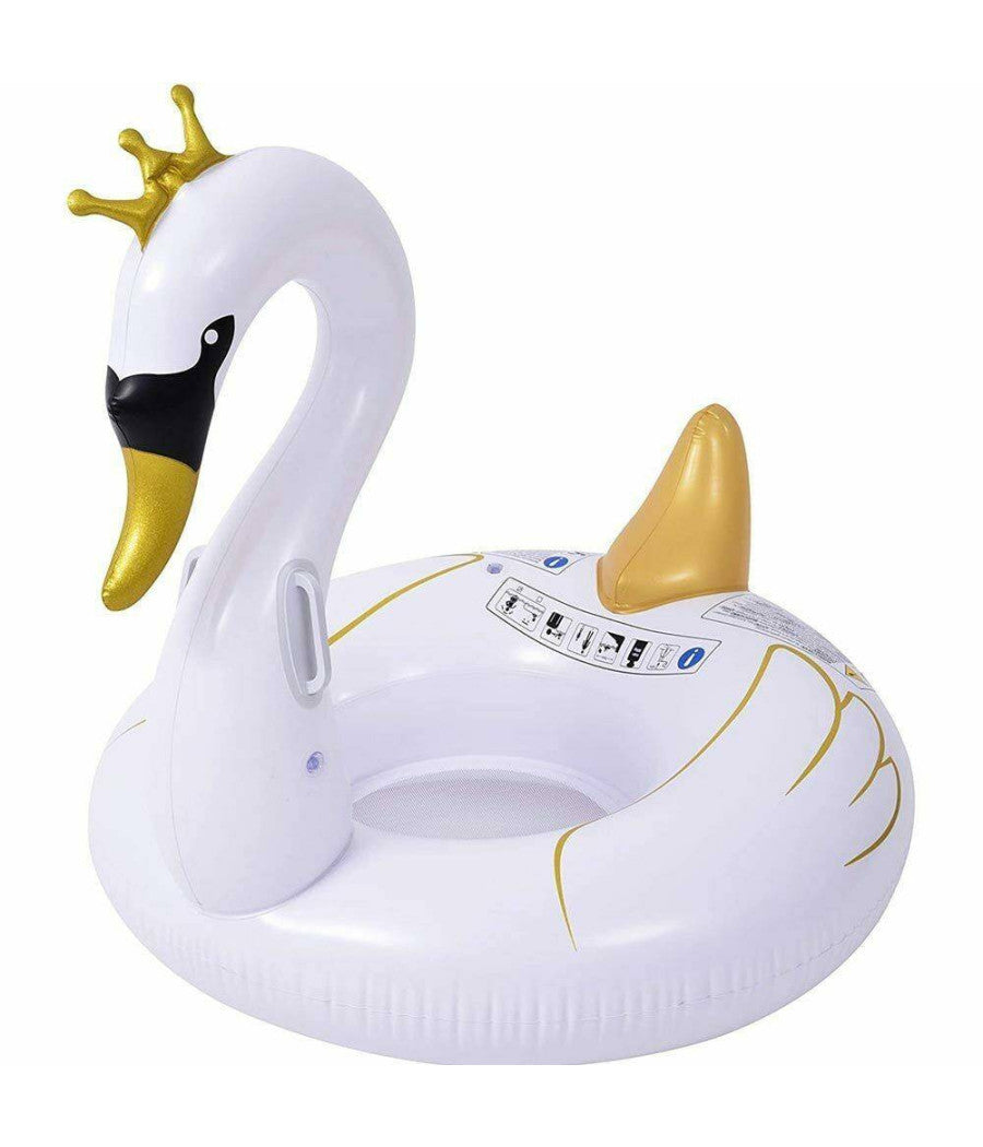 Ciambella Salvagente Cavalcabile Cigno Bianco E Oro Bambini 115cm Mare Piscina         