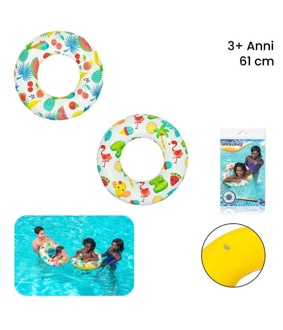 Trade Shop - Ciambella Salvagente Gonfiabile A Fantasia 61 Cm Per Bambini Modelli Ass. 36014 -