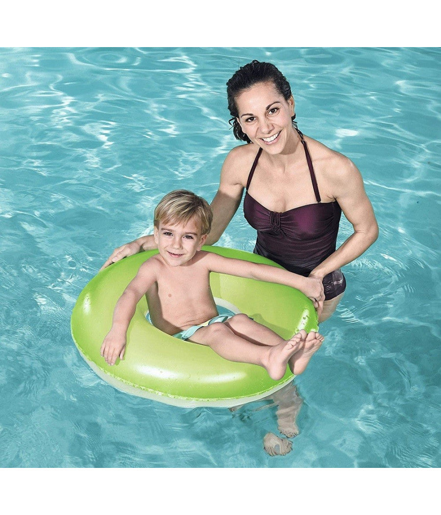 Trade Shop - Ciambella Salvagente Gonfiabile Per Bambini Trasparente Neon Nuoto 76 Cm 36024 -