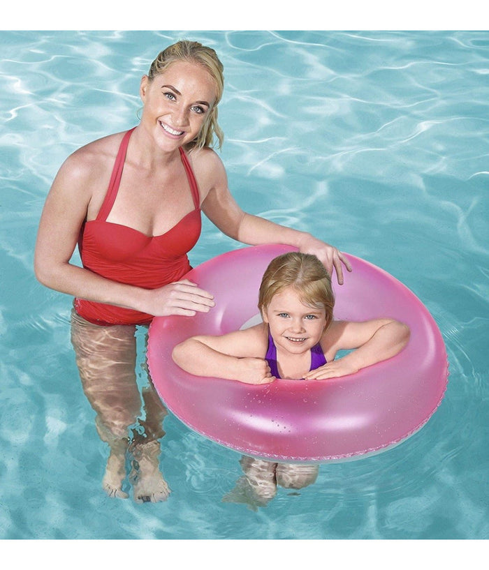 Trade Shop - Ciambella Salvagente Gonfiabile Per Bambini Trasparente Neon Nuoto 76 Cm 36024 -