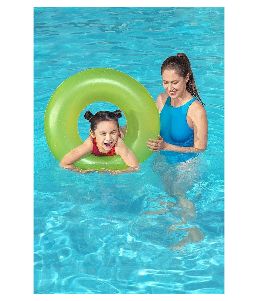 Trade Shop - Ciambella Salvagente Gonfiabile Per Bambini Trasparente Neon Nuoto 76 Cm 36024 -