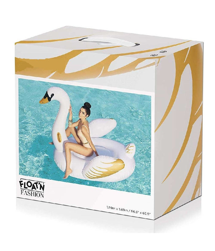 Trade Shop - Cigno Fashion Luxury Cavalcabile Gigante 169 X 169 Cm Bianco E Oro Isola -