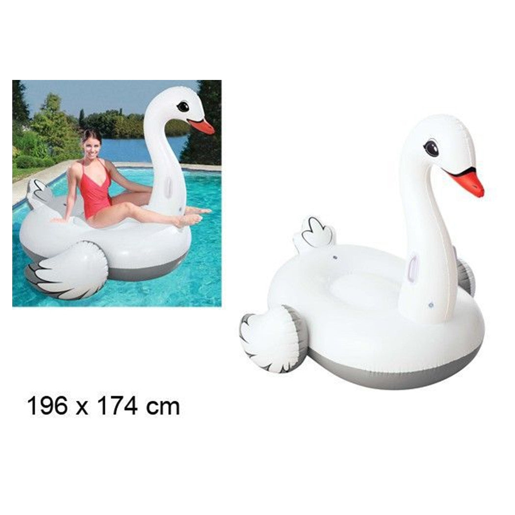 Trade Shop - Cigno Gonfiabile Cavalcabile Gigante 196x174cm Materassino Con Maniglie Piscina 016104 -