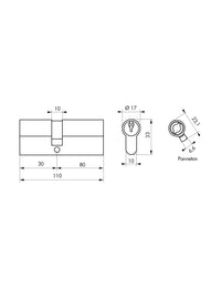 Cilindro europeo a doppia entrata STD 30x80mm, antisfilamento, nichel, 3 chiavi - THIRARD