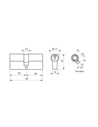 Cilindro europeo a doppia entrata, 40x40mm, nichel, 3 chiavi - Serrurerie de Picardie