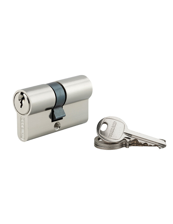 Cilindro europeo a doppia entrata SA  25x30mm, antisfilamento, nichel, 3 chiavi - THIRARD