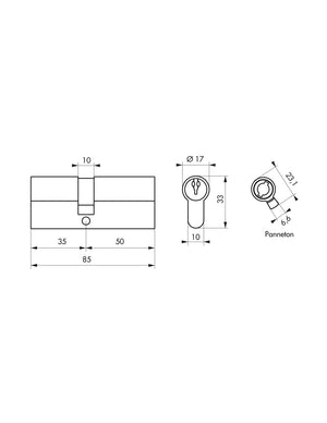 Cilindro europeo a doppia entrata SA  35x50mm, antisfilamento, ottone, 3 chiavi - THIRARD