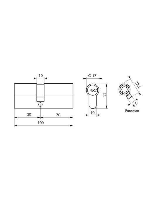 Cilindro europeo a doppia entrata Trafic 6, 30x70mm, nichel, antiperforazione, antirottura, 5 chiavi piatte reversibili- THIRARD