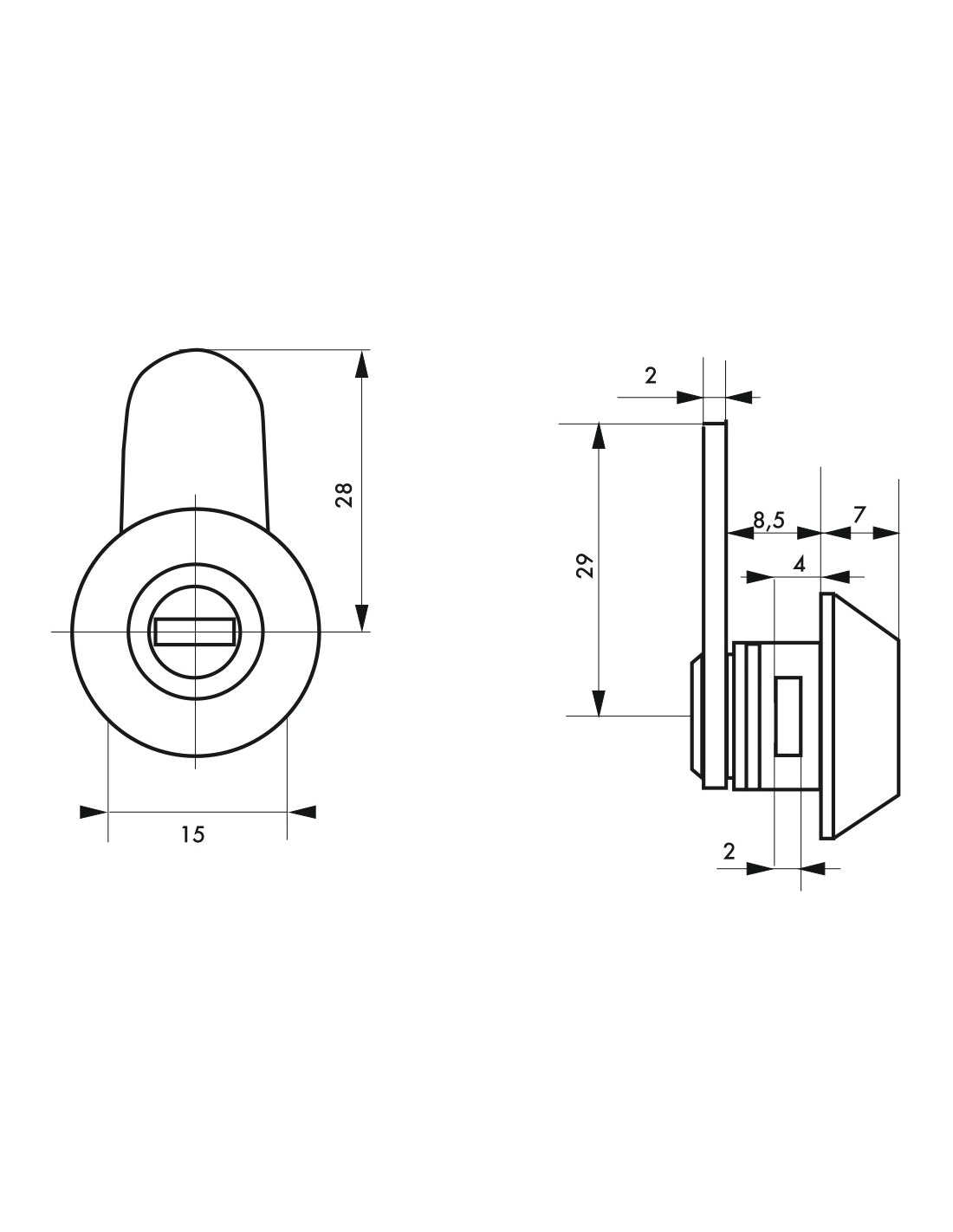 Cilindro con camma a gomito a ore 12 verso la parte anteriore per cassette postali, chiavi quadrate - THIRARD