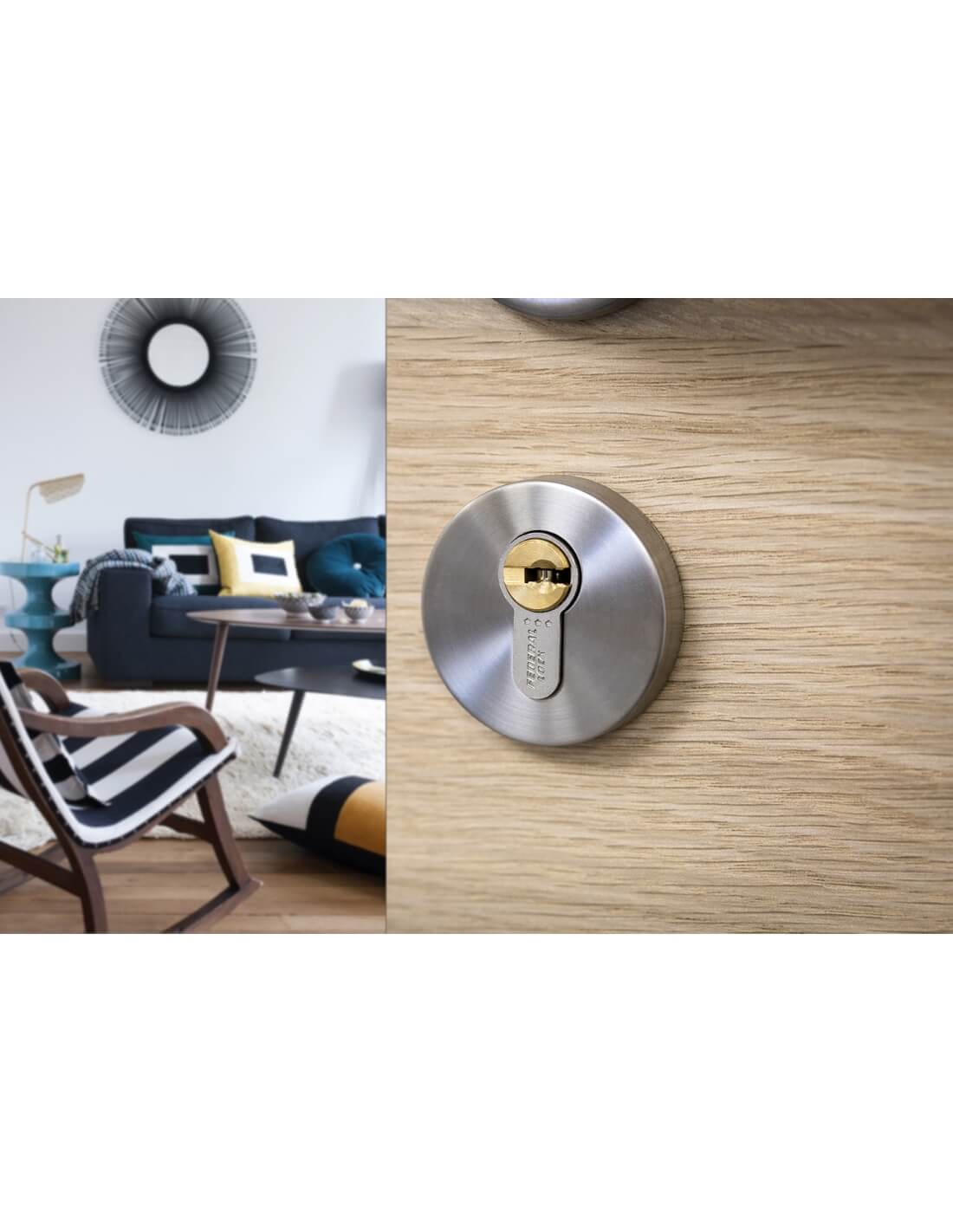 Cilindro europeo Federal 2 45x45 nichel, anti-sfilamento, anti-perforazione, 3 chiavi reversibili - THIRARD