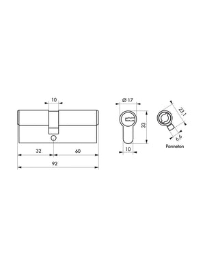 Cilindro europeo Federal 2 - 30X60mm nichel, anti-sfilamento, anti-perforazione, 5 chiavi reversibili - THIRARD