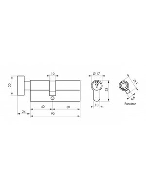 Cilindro europeo per serratura a pomolo SA  40Bx50mm, anti estrazione, nichel, 3 chiavi - THIRARD