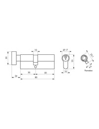 Cilindro europeo per serratura a pomolo, 30Bx50mm, antisfilamento, ottone, 3 chiavi - THIRARD