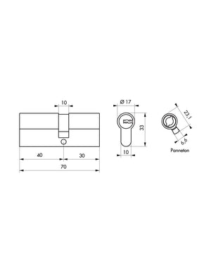 Cilindro europeo per serratura Transit 2, 40x30mm, nichel, antiperforazione, lato antiperforazione 30mm, 3 chiavi reversibili - THIRARD