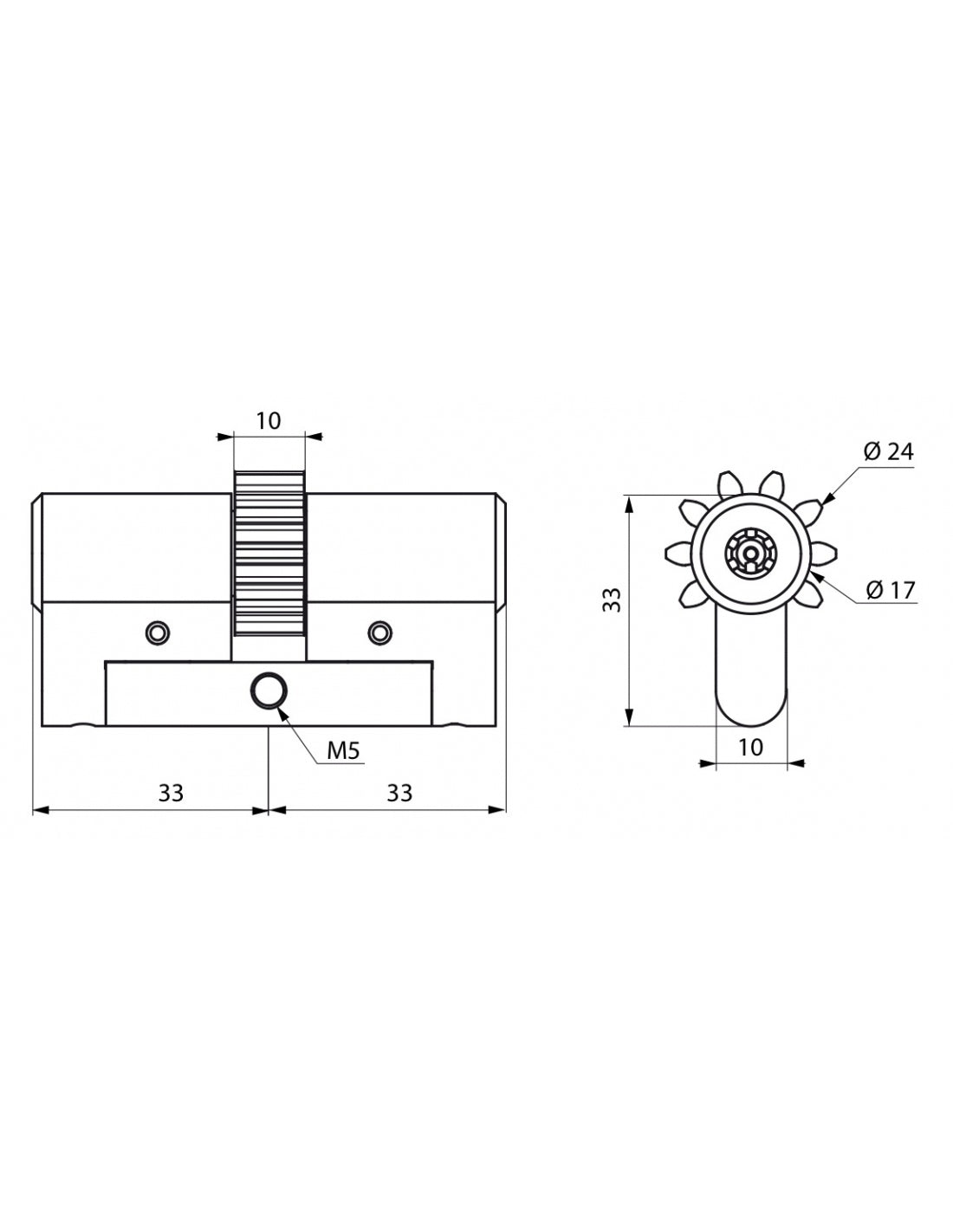 Cilindro europeo con pignone, Cobra M 33X33mm nichelato, antiscasso, antitrapano, 3 chiavi ergonomiche  - THIRARD