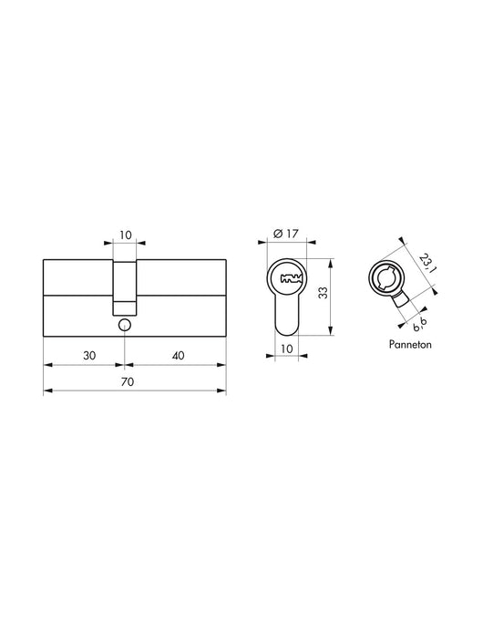 Cilindro europeo a doppia entrata Trafic 6, 30X40mm nichel, antiperforazione, antirottura, 5 chiavi piatte reversibili- THIRARD