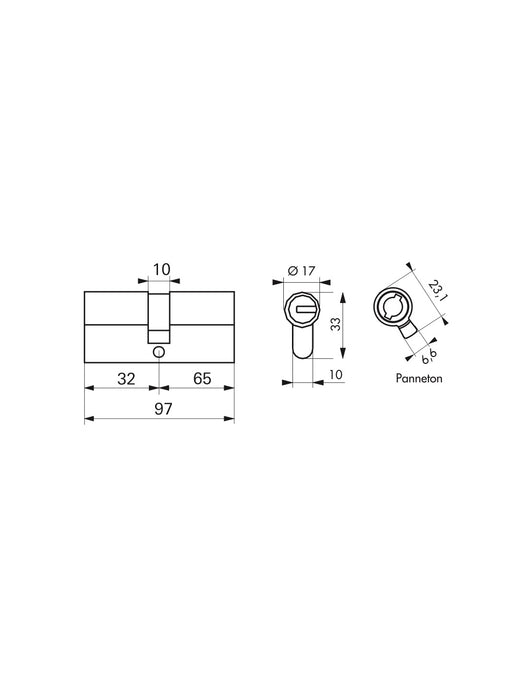 Cilindro europeo Federal S - 30X65mm  nichel, anti-sfilamento, anti-perforazione, 5 chiavi reversibili - THIRARD