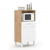 IDMarket - CINA 60 cm midway high cassettiera da cucina per microonde 1 cassetto 2 ante finitura faggio e bianco