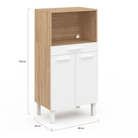 IDMarket - CINA 60 cm midway high cassettiera da cucina per microonde 1 cassetto 2 ante finitura faggio e bianco