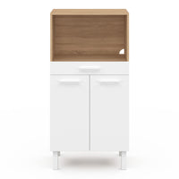IDMarket - CINA 60 cm midway high cassettiera da cucina per microonde 1 cassetto 2 ante finitura faggio e bianco