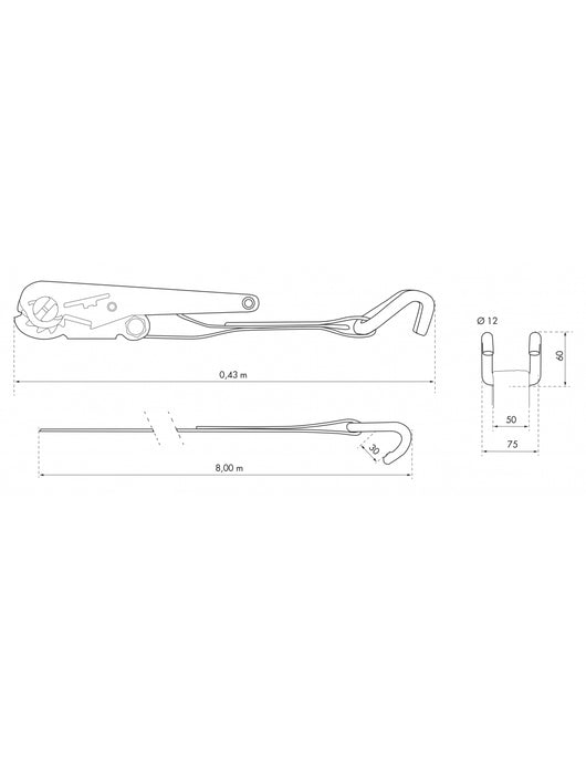 Cinghia a cricchetto, 8m, cricchetto, ganci JJ, giallo - THIRARD